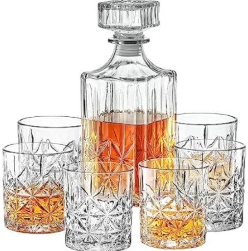 Style Setter Whiskey Decanter Set with 25oz Liquor Decanter and 6 Glasses