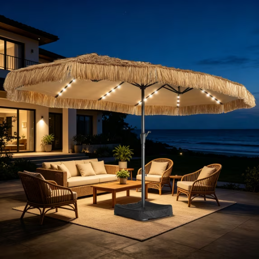 Ainfox 15ft Large Thatched Tiki Patio Umbrella with Lights and Sandbags Deal