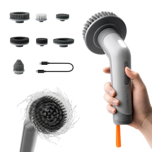VOLLYC Cordless Electric Spin Scrubber IPX8 Waterproof 7 Brush Heads