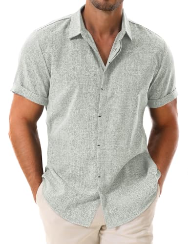 Men's Linen Short Sleeve Button Down Casual Beach Shirts Deal