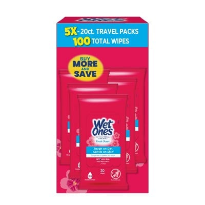 Wet Ones Antibacterial Hand Wipes 5-Pack 20-Count (Fresh Scent) Deal