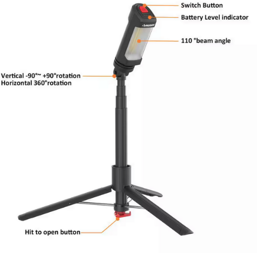 Husky 800 Lumen LED Rechargeable Detachable Tripod Work Light