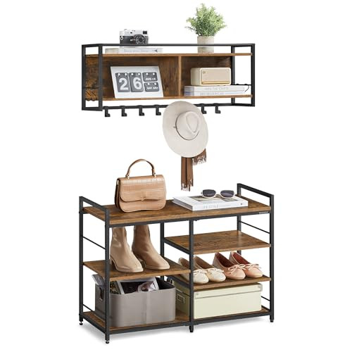 VASAGLE 31.5" Entryway Hall Tree Set w/ Shoe Bench & Coat Rack