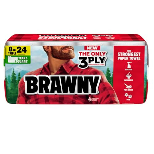 Brawny Tear-A-Square 3-Ply Paper Towels, 8 Triple Rolls