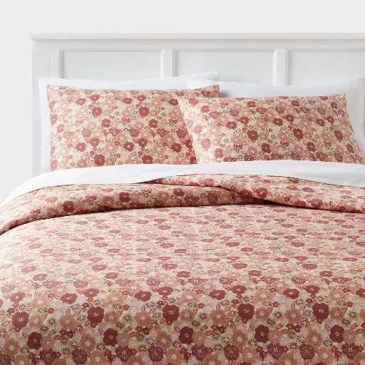 3-Piece Room Essentials Full/Queen Duvet Cover & Sham Set (Copper/Floral)