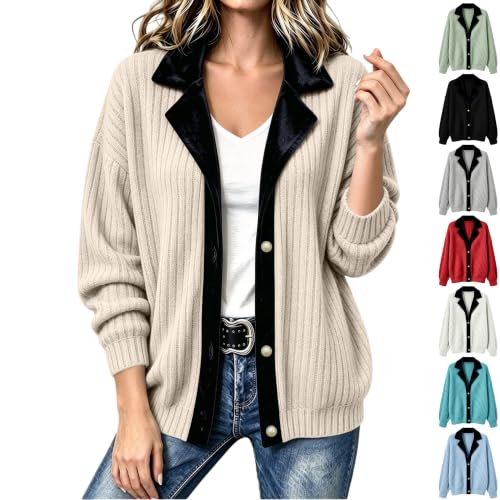 Ribbed Knit Cardigan with Contrast Collar Deal