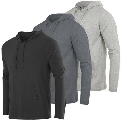 Men’s Cotton Lightweight Drawstring Hoodie with Pockets 3 Pack