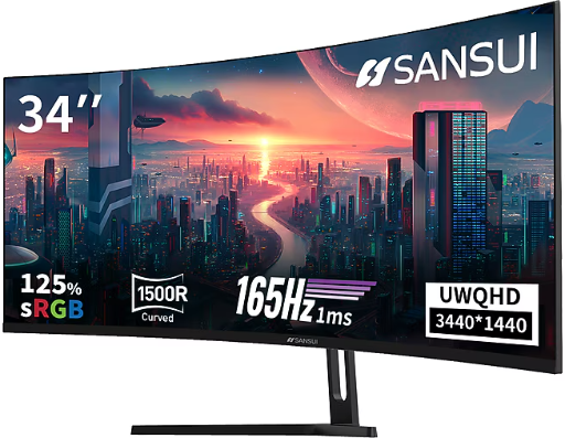 Sansui 34" Curved WQHD 165Hz LED AMD FreeSync Gaming Monitor
