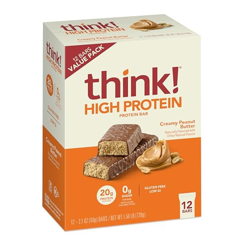 think! Protein Bars, Creamy Peanut Butter 12-Count 2.1-Oz