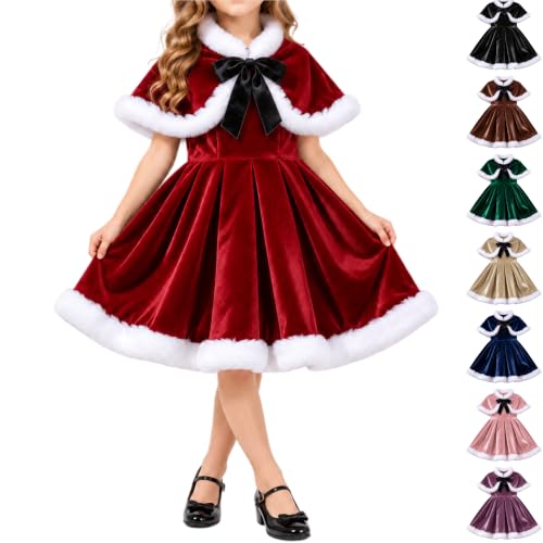 Christmas Velvet Santa Party Dress with Fur Trim Cape