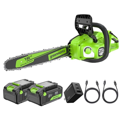Greenworks 48V 16 in Electric Chainsaw with 2 x 4.0 Ah Batteries