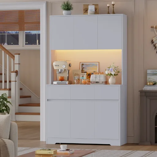 Wade Logan Aybike 71" Tall Kitchen Pantry Cabinet with Charging Station & LED Light (White)