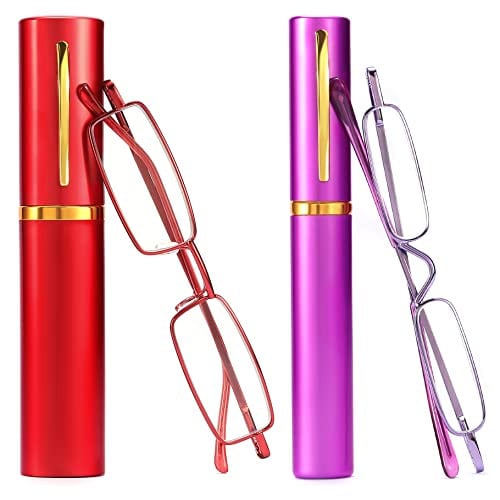 touk Small Portable Reading Glasses with Mini Pen Clip Tube Case - 2 Pairs Deal