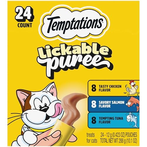 Temptations Creamy Puree Lickable Cat Treats, 0.42 oz. Tubes, 24 Count Deal