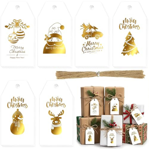 SallyFashion 120PCS Christmas Gift Tags 1.58 x 3.55 inches Gold Foil