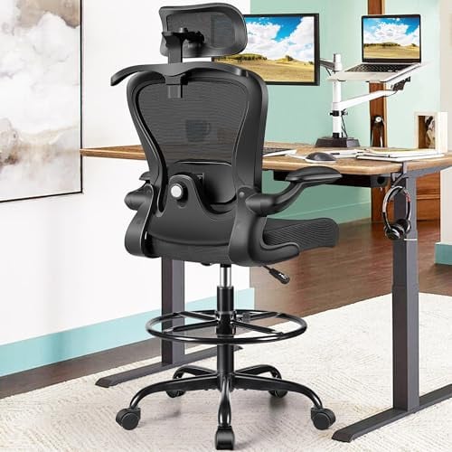 Drafting Office Chair with 3D Lumbar and Head Support, Mesh Back, Footring, Flip-Up Arms Deal