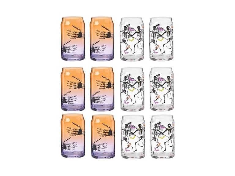 Halloween Harvest Can Cooler Glasses, Set of 12 16oz