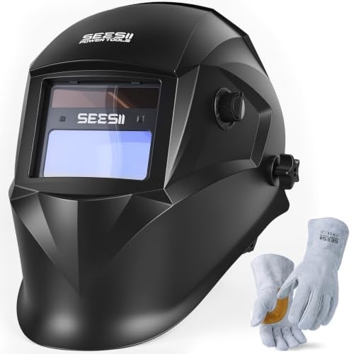 SEESII Auto-Darkening True Color Welding Helmet w/ 13" Heat-Resistant Gloves Deal