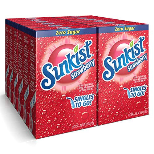 Sunkist Soda Singles To Go Drink Mix, Strawberry, 12 Boxes (72 Servings)