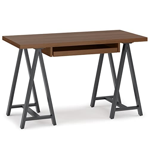 Simpli Home Solid Wood w/ Walnut Veneer & Metal Leg Desk (24" D x 50" W x 30" H) Deal