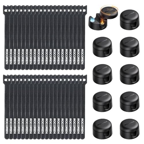 Rocoren 50 PCS Cable Management Kit 10 Magnetic Rotatable Cable Clips