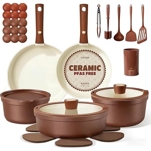 CAROTE 22-Piece Ceramic Cookware Set with Removable Handles Deal