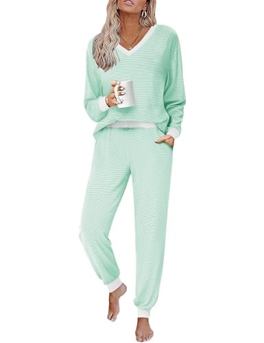 JUSTFASHIONNOW Women's Striped 2-Piece Pajama Set