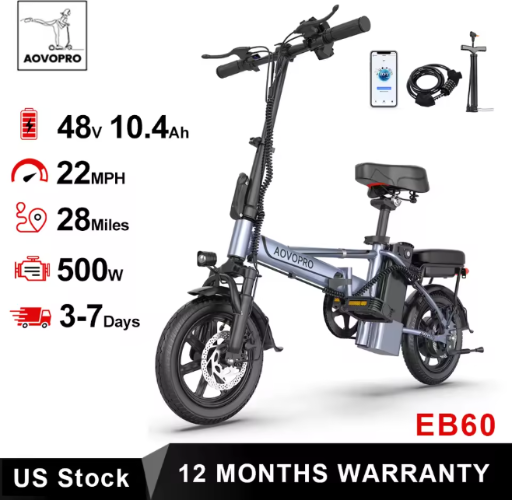 AOVOPRO EB60 14" Foldable EBike 500W 48V 10.4Ah