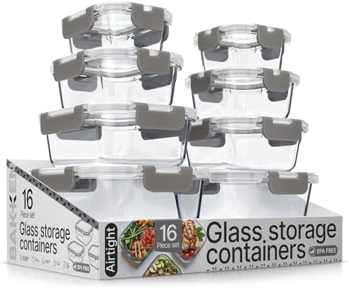 Bakken Borosilicate Glass Food Storage Containers with Lids 16 Pieces Deal