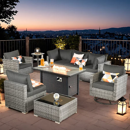 Toject 9-Piece Wicker Outdoor Patio Conversation Sofa Sectional Set with 42in Metal Fire Pit Deal