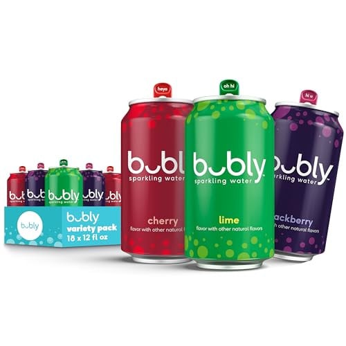 bubly Sparkling Water Lime Yours 3 Flavor Variety Pack (Lime, Cherry, Blackberry) 18-Pack Deal