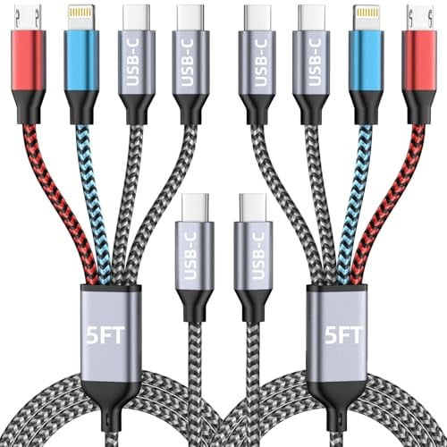Jogrytece 2-Pack 5' 4-In-1 USB-C Multi Charging Cable w/ Dual Type-C/Micro/IP Port Deal
