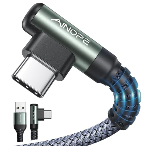 AINOPE 2-Count 6.6' Right-Angle USB-A to USB-C Fast Charging Braided Cables (Grey)