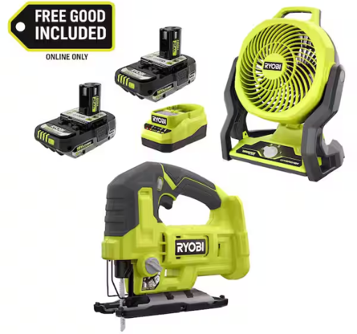 RYOBI ONE+ 18V Cordless 7.5" Hybrid Fan Kit w/ 2 2Ah Batteries & Charger + FREE ONE+ 18V Cordless Jig Saw Deal