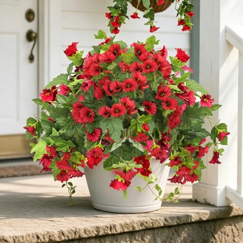 Artificial Flowers for Outdoors UV Resistant Fake Red Petunias