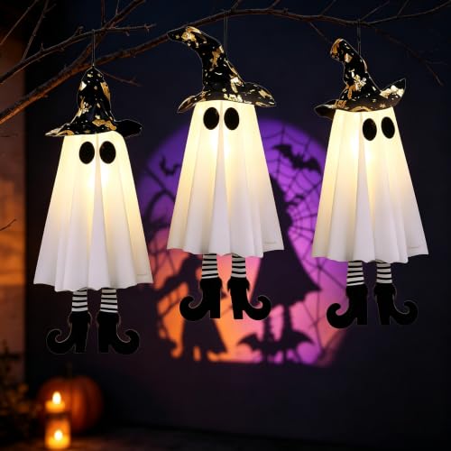 Outdoor Halloween Hanging Ghost Decorations, 3-Pack with LED Lights Deal
