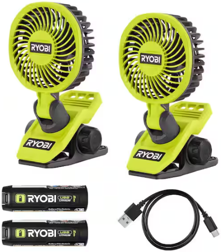 RYOBI USB Lithium Clamp Fan Kit 2-Pack with (2) 2.0 Ah USB Lithium Batteries Deal