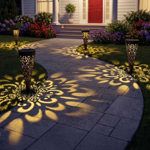 Hoikwo 4 Pack Hollow Out Solar Pathway Lights