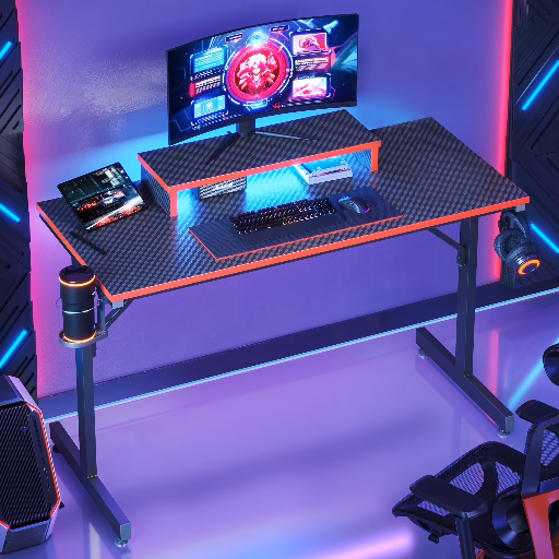 Bestier 42" Gaming Desk with LED Lights & Monitor Stand