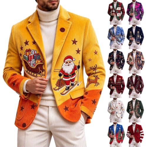 Christmas Print Notched Lapel Button Suit Jacket