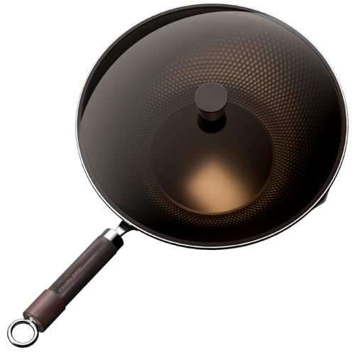 Carbon Steel Wok with Lid, Pre-Seasoned Flat Bottom Wok Pan, 11.8 Inch Deal
