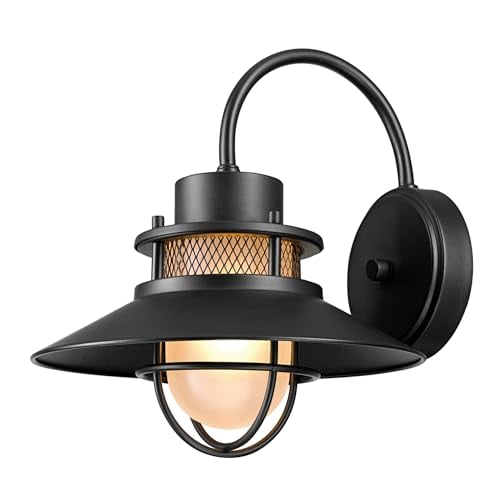 Globe Electric Liam 1-Light Outdoor Wall Sconce Matte Black Frosted White Glass Shade Deal