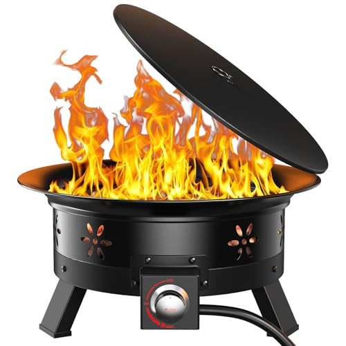 AMADA HOMEFURNISHING 19″ Propane Fire Pit with Grill Grate