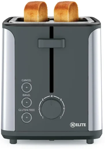 Kitchen Elite 2-Slice Stainless Steel Toaster with 7 Shade Levels, Bagel and Gluten-Free Settings (Black)