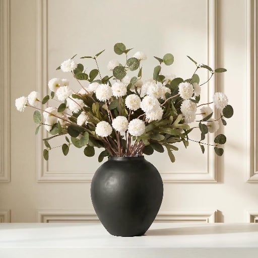 15 Stems White Fake Mums & Eucalyptus Leaves Artificial Flowers Deal