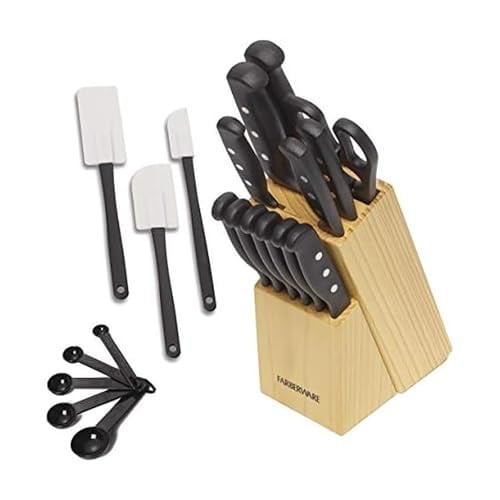 Farberware 22-Piece Never Needs Sharpening Triple Rivet High-Carbon Stainless Steel Knife Block and Kitchen Tool Set Deal
