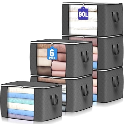 Budding Joy 90L Foldable Closet Storage Bags w/ Handles 6-Count
