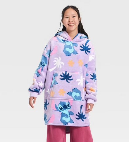 Girls' Stitch Palm Trees Oversized Plush Hooded Sweatshirt Purple M/L