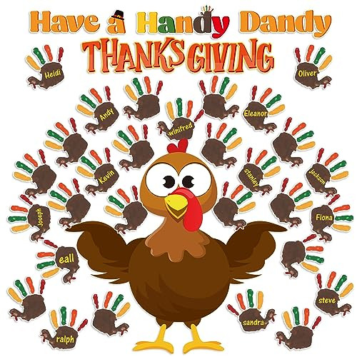 78Pcs Thanksgiving Thankful Hands Turkey Bulletin Board Set