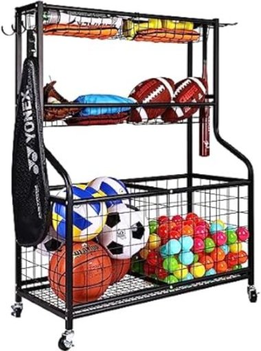 Fitvids Garage Sports Equipment Organizer Rolling Ball Storage Cart